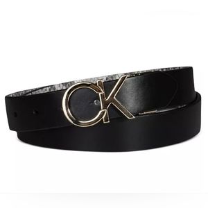 Calvin Klein Women's Reversible Monogram Buckle Belt Black, Grey